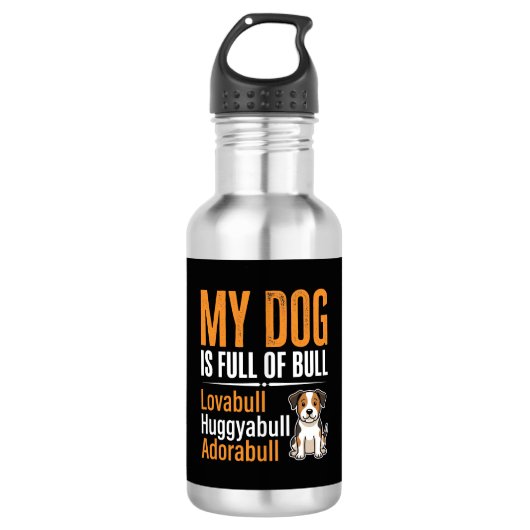 Grappige Hond Vol Met Stier Ontwerp Waterfles (Voorkant)