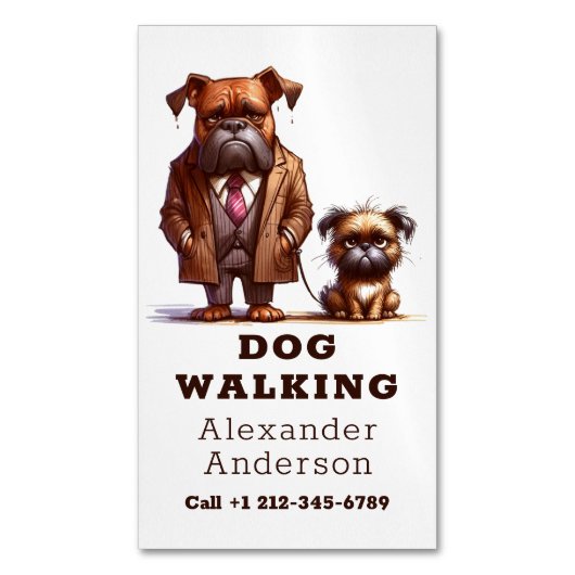Grappige Hond Walker Wandelen Huisdier Zitten Magnetisch Visitekaartje (Voorkant Verticaal)