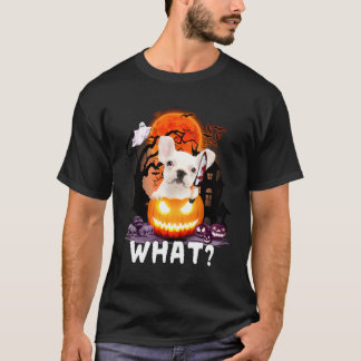 Grappige hond wat Franse bulldog met mes halloween T-shirt