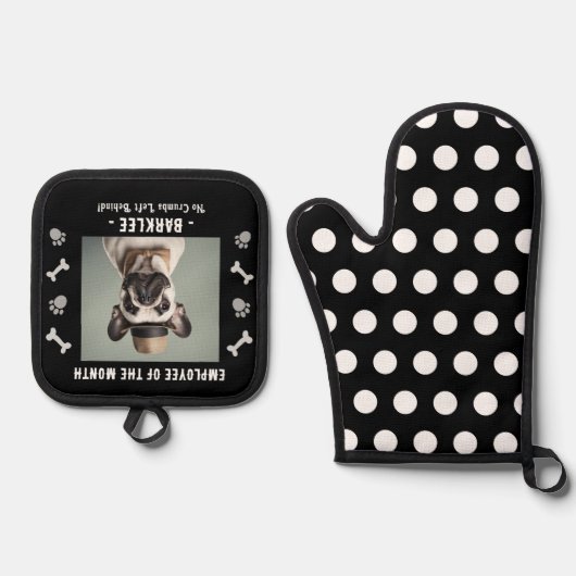 Grappige hond werknemer van de maand ovenwant & pannenlap set (Voorkant)