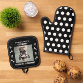 Grappige hond werknemer van de maand ovenwant & pannenlap set (Top down)