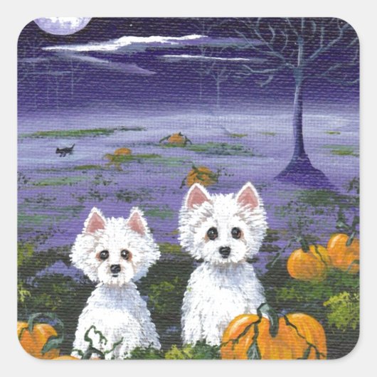 Grappige Hond Westie White West Highland Terrier H Vierkante Sticker (Voorkant)
