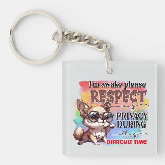 Grappige hond woord kunst wakker sleutelhanger (voorkant)