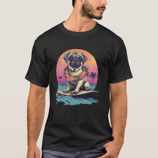 Grappige hond zet op een surfplank t-shirt