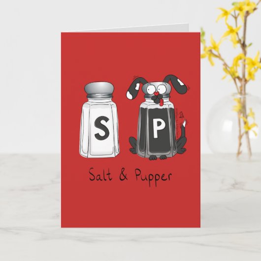 Grappige hond zout en peper kaart (Gele Bloem)