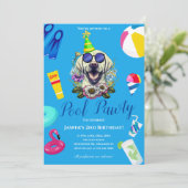 Grappige Hond Zwembad Party Verjaardag Kaart (Staand voorkant)