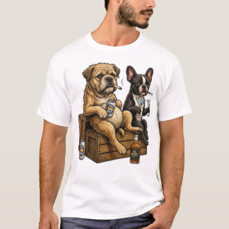 Grappige honden die bier en whiskey drinken Retro T-shirt