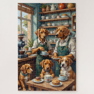Grappige honden die een koffiezaak runnen Illustra Legpuzzel