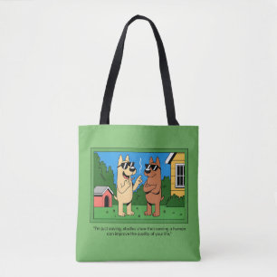 Grappige honden die een menselijke cartoon bezitte tote bag