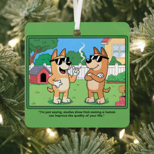 Grappige honden die menselijke stripquote-kunst be metalen ornament
