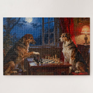 Grappige honden die schaken spelen hondenliefhebbe legpuzzel