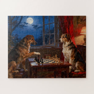 Grappige honden die schaken spelen hondenliefhebbe legpuzzel