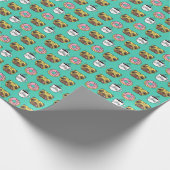 Grappige honden, donuts, koffie patroon. cadeaupapier (Hoek)