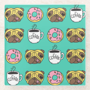 Grappige honden, donuts, koffie patroon. glazen onderzetter