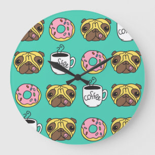 Grappige honden, donuts, koffie patroon. grote klok
