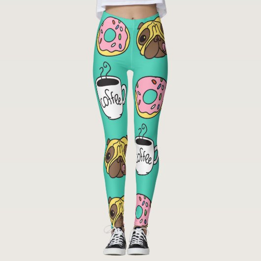 Grappige honden, donuts, koffie patroon. leggings (Voorkant)