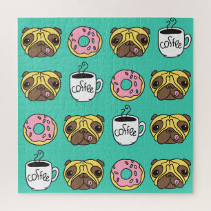 Grappige honden, donuts, koffie patroon. legpuzzel