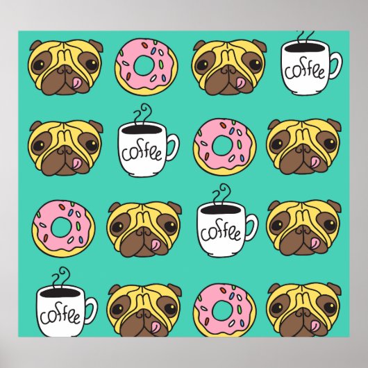 Grappige honden, donuts, koffie patroon. poster (Voorkant)