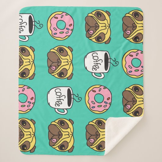 Grappige honden, donuts, koffie patroon. sherpa deken (Voorkant)