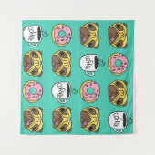 Grappige honden, donuts, koffie patroon. wandkleed (Voorkant (horizontaal))