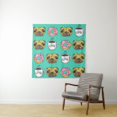 Grappige honden, donuts, koffie patroon. wandkleed (In situ)