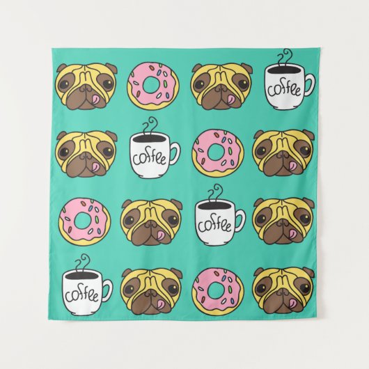 Grappige honden, donuts, koffie patroon. wandkleed (Voorkant)