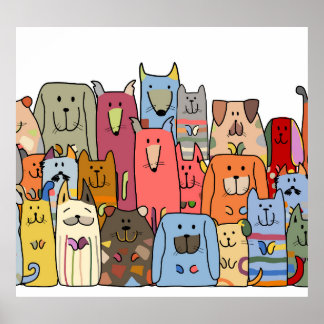 Grappige honden familie: naadloos patroon. poster