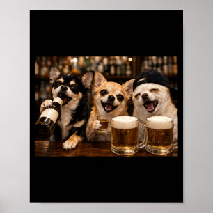 Grappige Honden Feest Drinken Bier Vrienden Chihua Poster