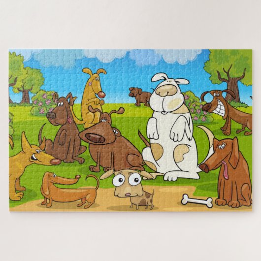 Grappige honden in park puzzel (Horizontaal)