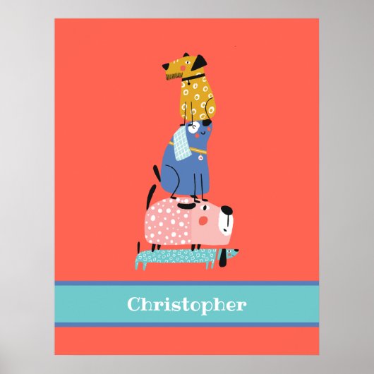 Grappige honden met naam kinderen poster (Voorkant)