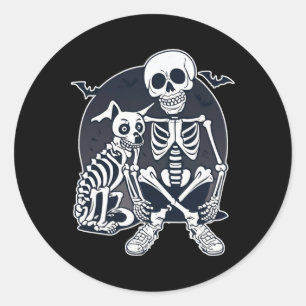 Grappige hondenachtige Botten Halloween Skeleton K Ronde Sticker