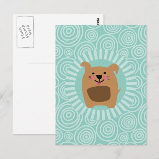 Grappige hondenansichtkaart - Cute Puppy Turquoise Briefkaart (Voorkant / Achterkant)