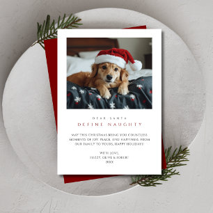 Grappige hondenfoto kerst definiëren stoute rode h feestdagenkaart