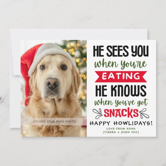 Grappige hondenfoto Kerstkaart gepersonaliseerd (Voorkant)