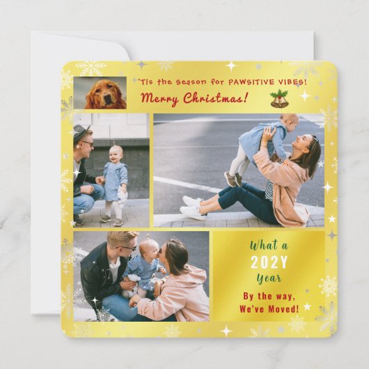 Grappige hondenkat We hebben New Home 5 foto's Gol Feestdagenkaart (Voorkant)