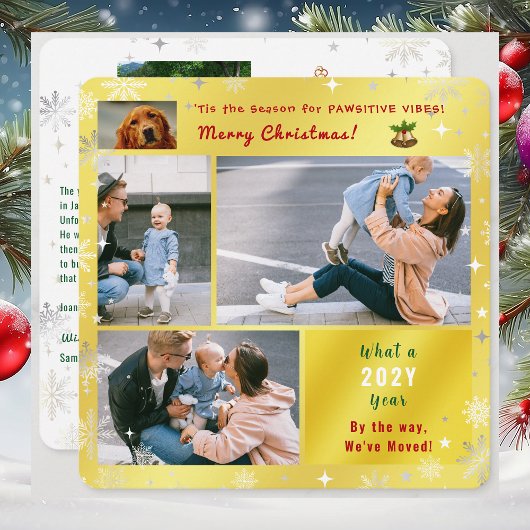 Grappige hondenkat We hebben New Home 5 foto's Gol Feestdagenkaart