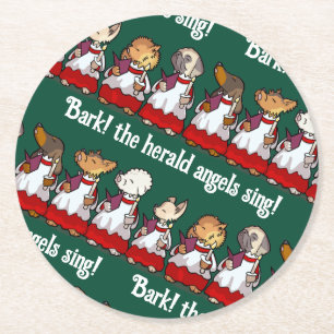 Grappige hondenkoor blaft! Kerstlied grap cartoon Ronde Kartonnen Onderzetter