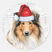 Grappige hondenliefhebber Kerst Rough Collie Ronde Sticker (Voorkant)
