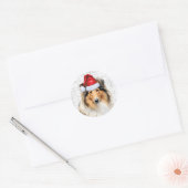 Grappige hondenliefhebber Kerst Rough Collie Ronde Sticker (Envelop)