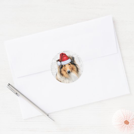 Grappige hondenliefhebber Kerst Rough Collie Ronde Sticker (Envelop)