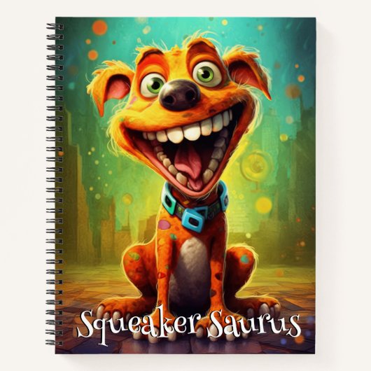 Grappige Hondenmonster: Squeaker Saurus Notitieboek (Voorkant)