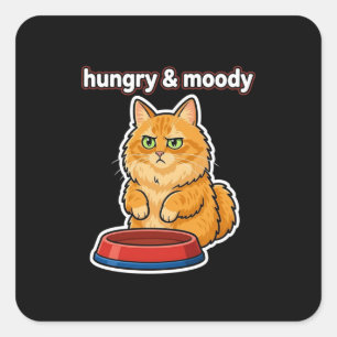 Grappige hongerige en humeurige kaneelkleurige kat vierkante sticker