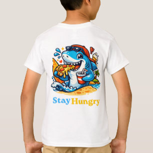 Grappige hongerige haai eet pizza zomer strand t-shirt