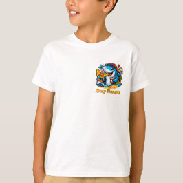 Grappige hongerige haai eet pizza zomer strand t-shirt