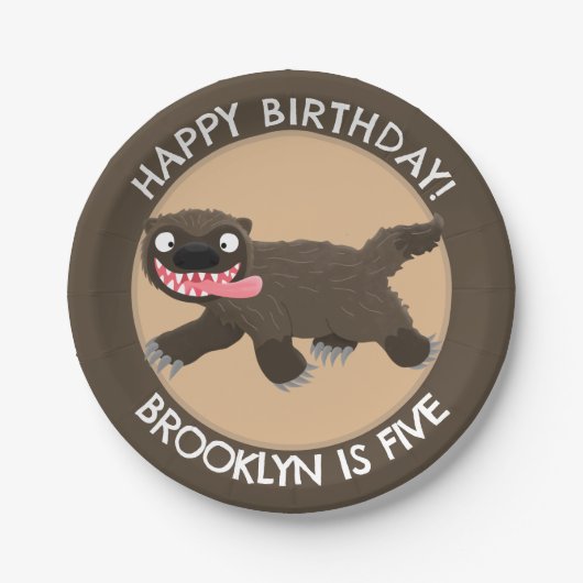 Grappige hongerige wolverine gepersonaliseerde ver papieren bordje (Voorkant)