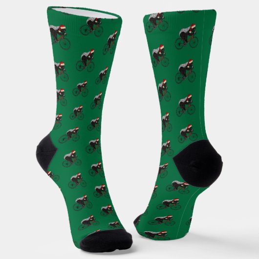 Grappige Honingdas Kerstman Fietser Groene Kerstmi Sokken (Gebogen)