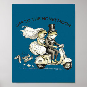Grappige honingmoon bruid en bruidegom bij elkaar poster
