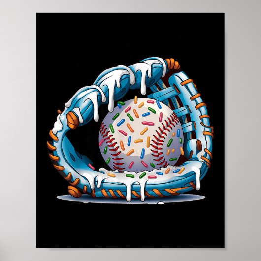 Grappige Honkbal Handschoen Drip Ice Cream Spelers Poster (Voorkant)