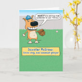 Grappige Honkbal Hond Verjaardag Kaart (Gele Bloem)