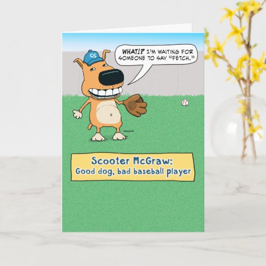 Grappige Honkbal Hond Verjaardag Kaart (Gele Bloem)